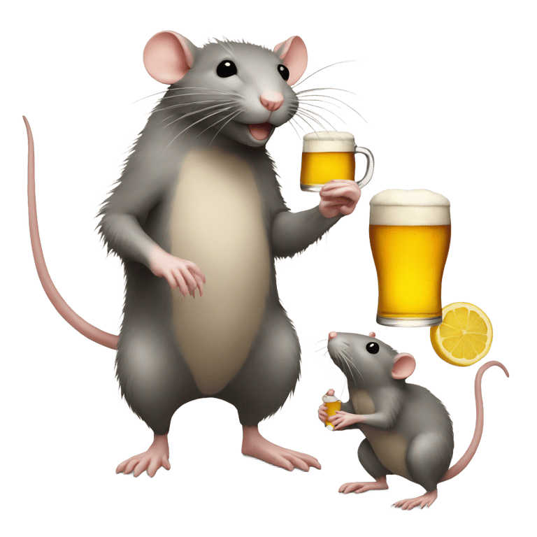 絵文字：rat standing next to fullsize ale
