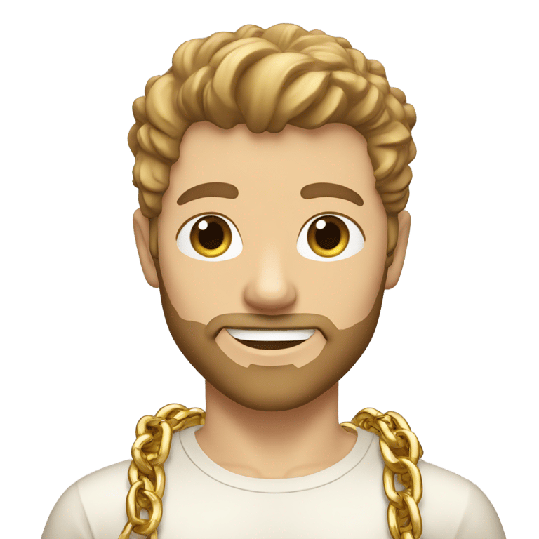 絵文字：Caucasian skinned man, gold shirt, gold chains, gold wrist bands, brown hair, minimal beard