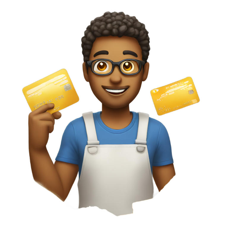 genmoji : Émoji avec une carte de crédit à la main et un tas de farine