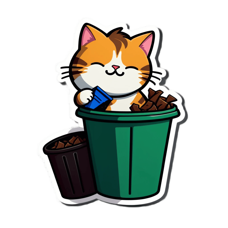 prompt: cat eating out of a trashcan eating poop