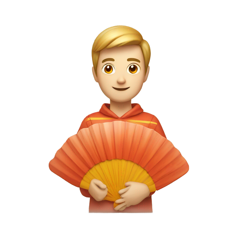 絵文字：シンプルな赤橙色の扇子、Apple iOS絵文字スタイル、3D丸みを帯びたソフトシェーディング