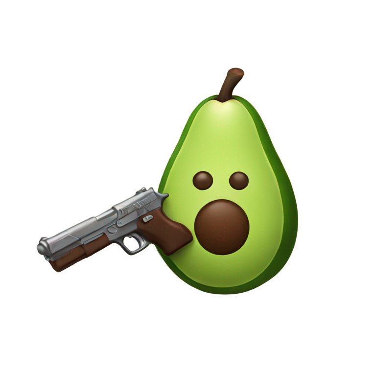genmoji: chocolate avocado, holding firearm