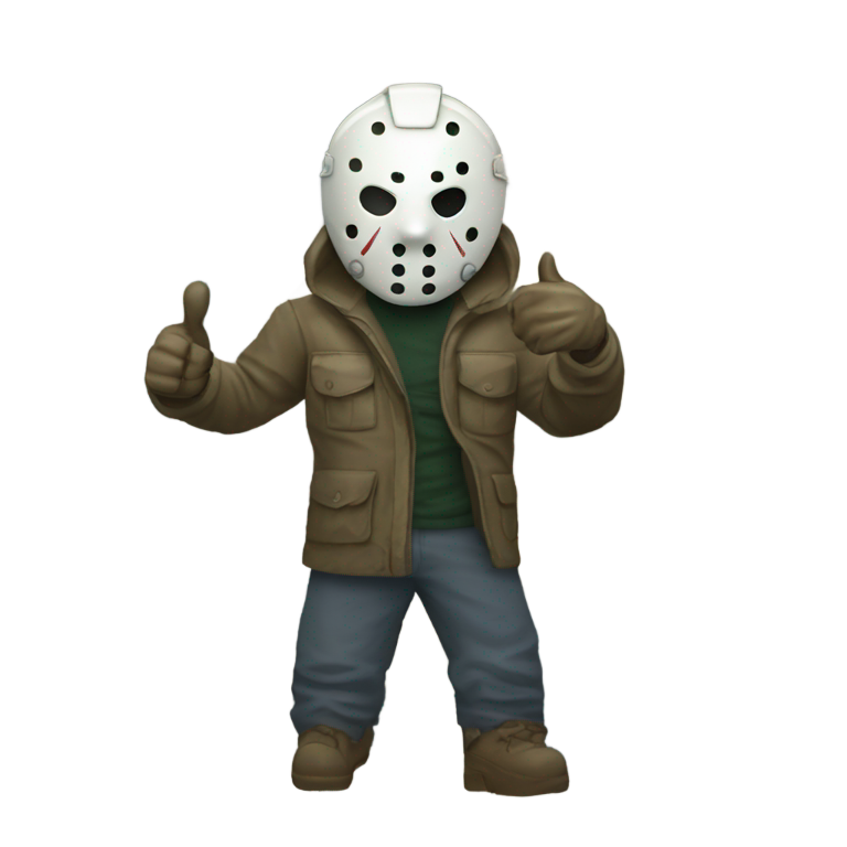 genmoji : Jason Voorhees heureux, faisant un signe de pouce en l'air