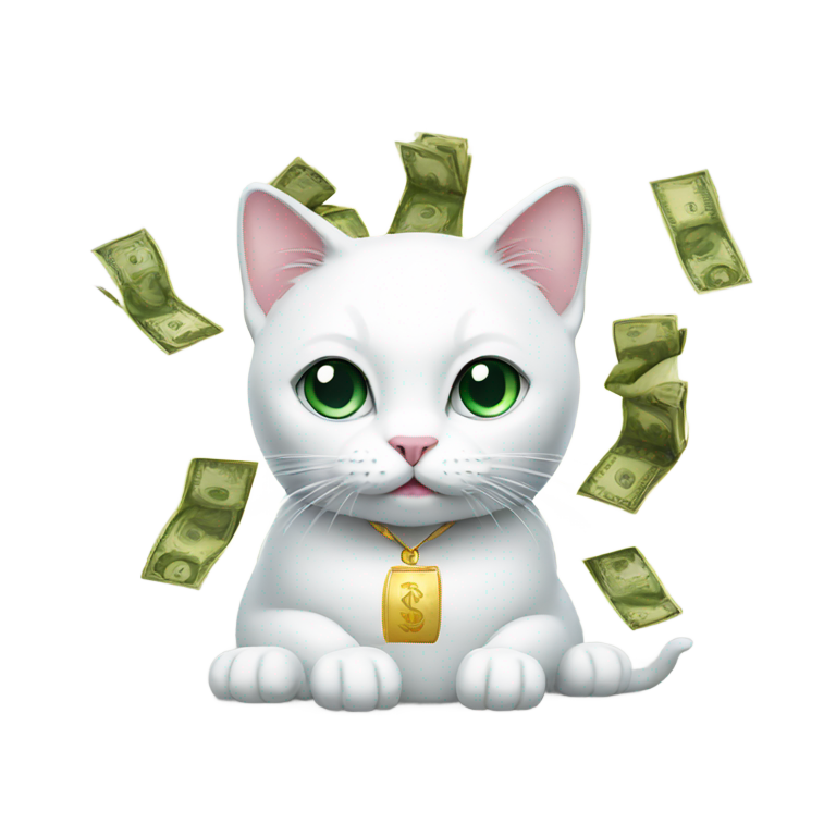 genmoji: White cat with money