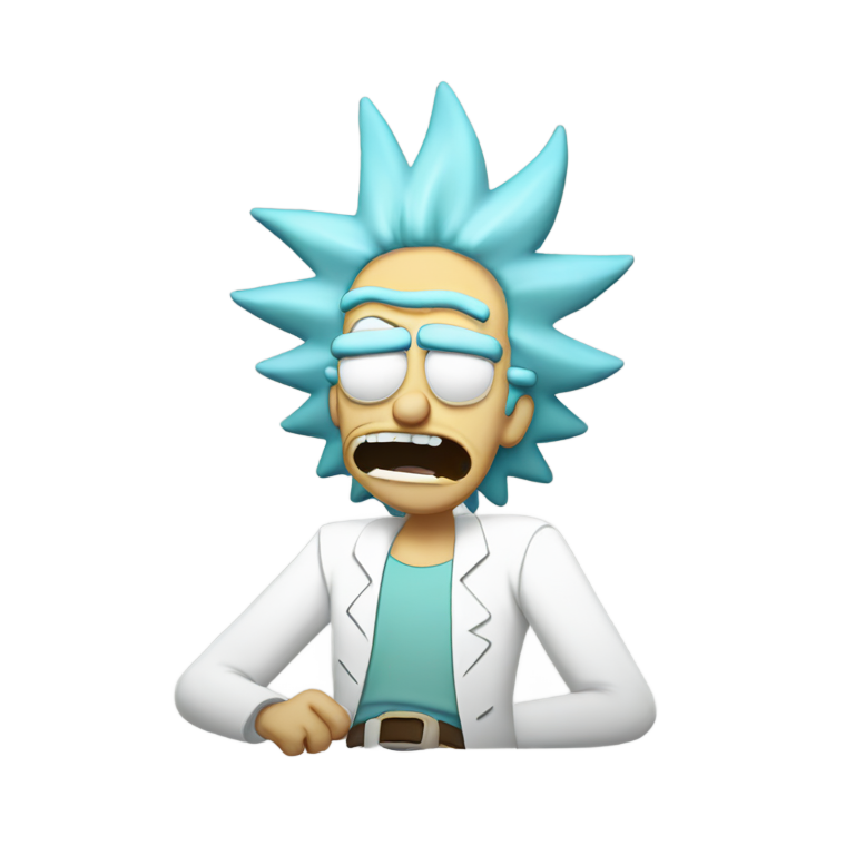 genmoji：瑞克·桑切斯醉酒，上方手写体写着“快乐星期六”