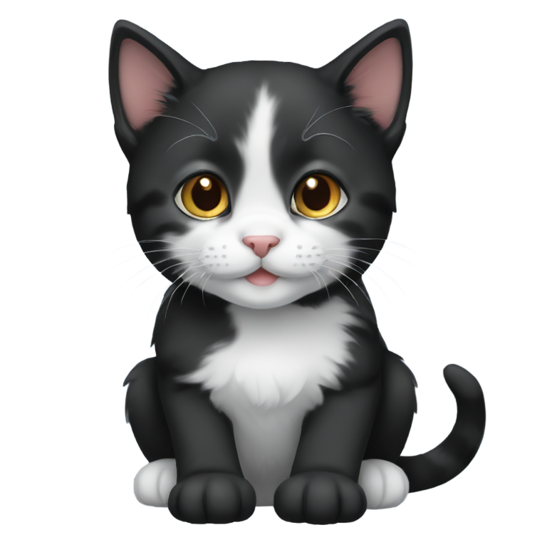 genmoji: cute black kitten with white chin and paws