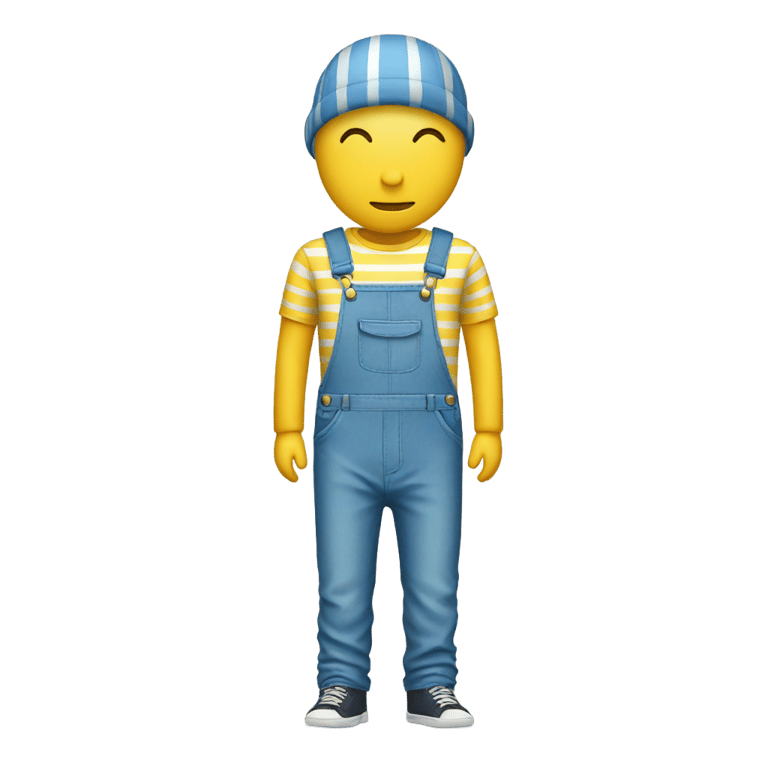 genmoji : Faceless slender guy in a vertical yellow and blue stripe overalls