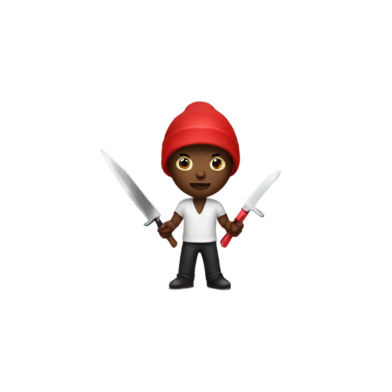 genmoji : Homme noir avec un sheisty et un couteau taché de liquide rouge