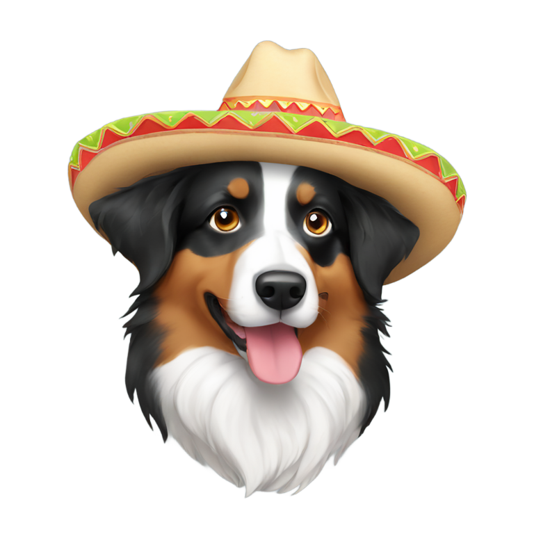 genmoji : Berger australien avec sombrero mexicain