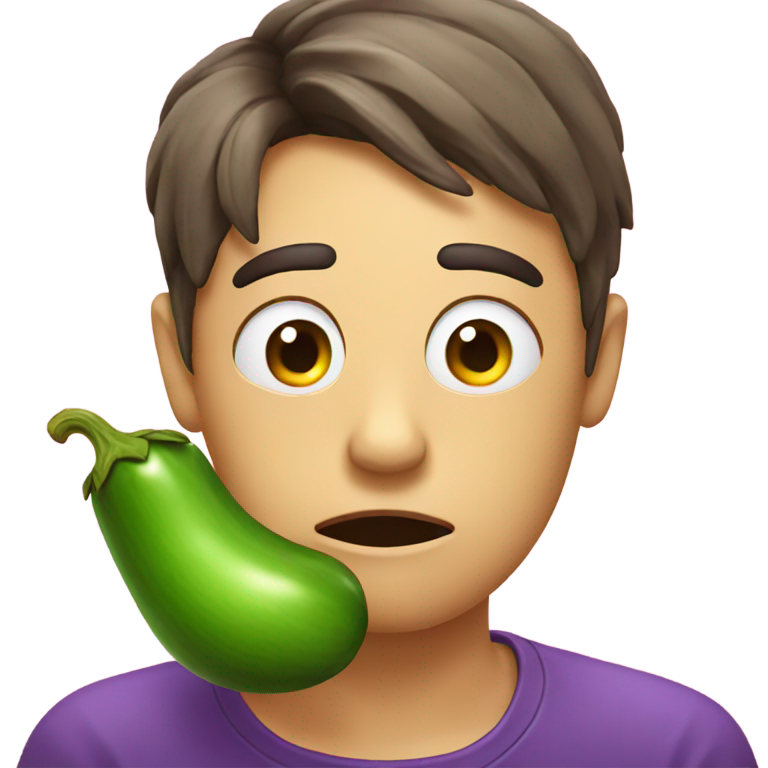 genmoji：悲伤表情吃茄子并出汗