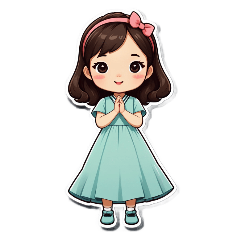 genmoji：一个可爱的韩国女孩穿着可爱的长裙，说着“HELLO!!!”
