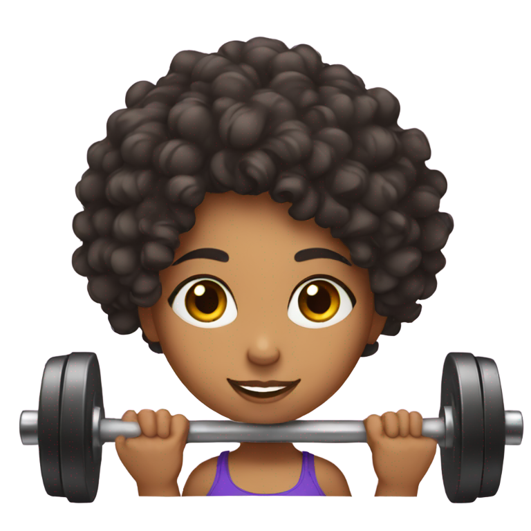 絵文字：ウェイトを持ち上げるカーリーヘアのラテン系少女