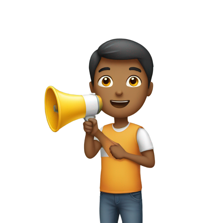 genmoji : garçon utilisant un mégaphone, vue de face