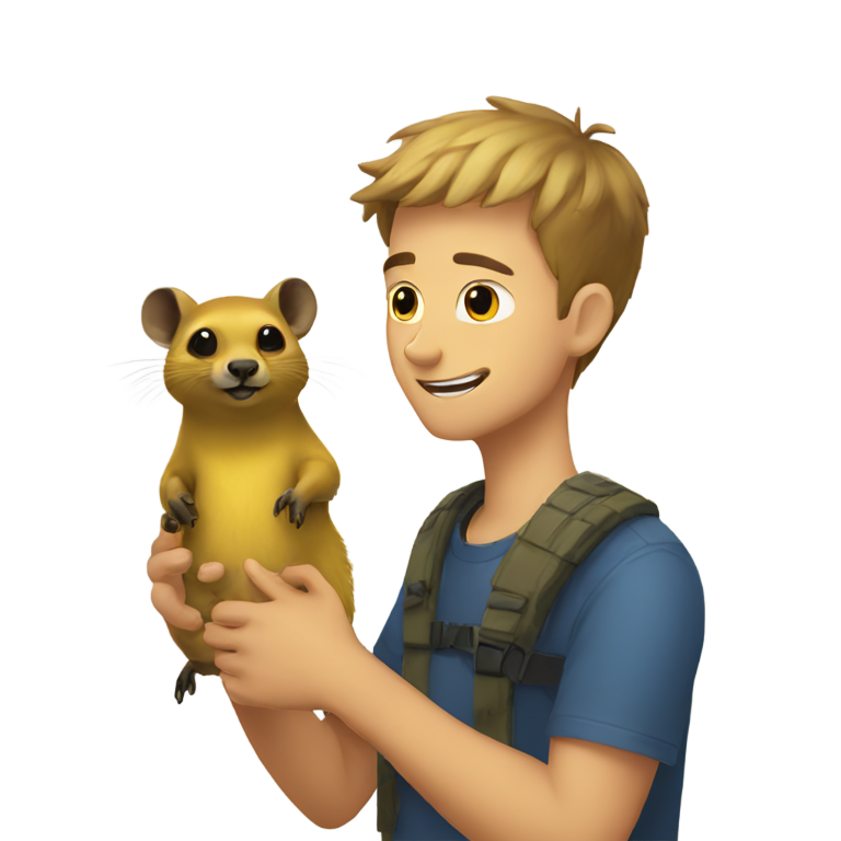 絵文字：Yellow guy with a pet hyrax the john