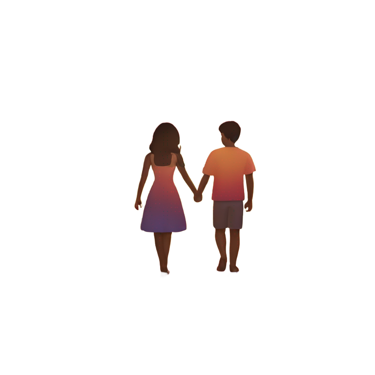 genmoji : Couple se tenant la main avec un coucher de soleil en arrière-plan