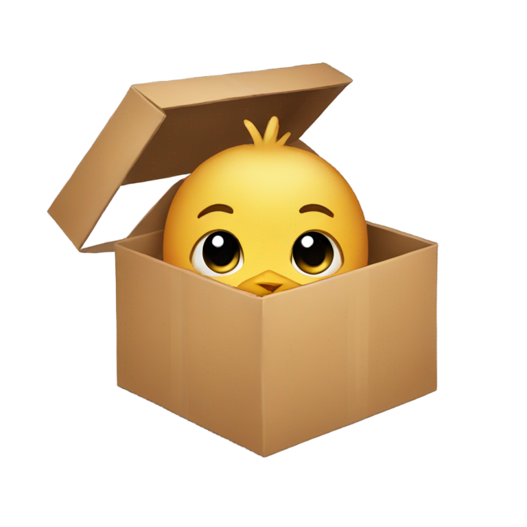 genmoji：一只小鸡在盒子里很伤心