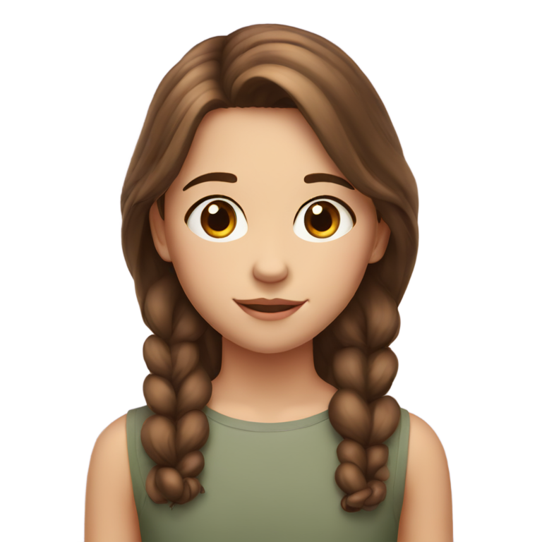 絵文字：12歳の女の子、そばかす、胸まで届く茶色の髪、ヘーゼル色の瞳