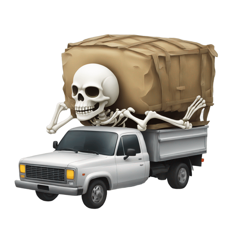 genmoji: skeleton in a upside down world with australians driving upside down truck