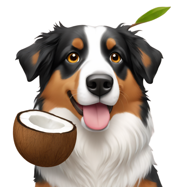 genmoji : Berger australien buvant dans une coque de noix de coco comme un