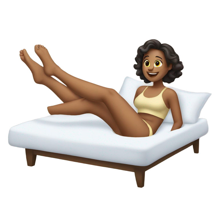 genmoji : Une fille sur le lit, les jambes écartées, se donnant du plaisir.