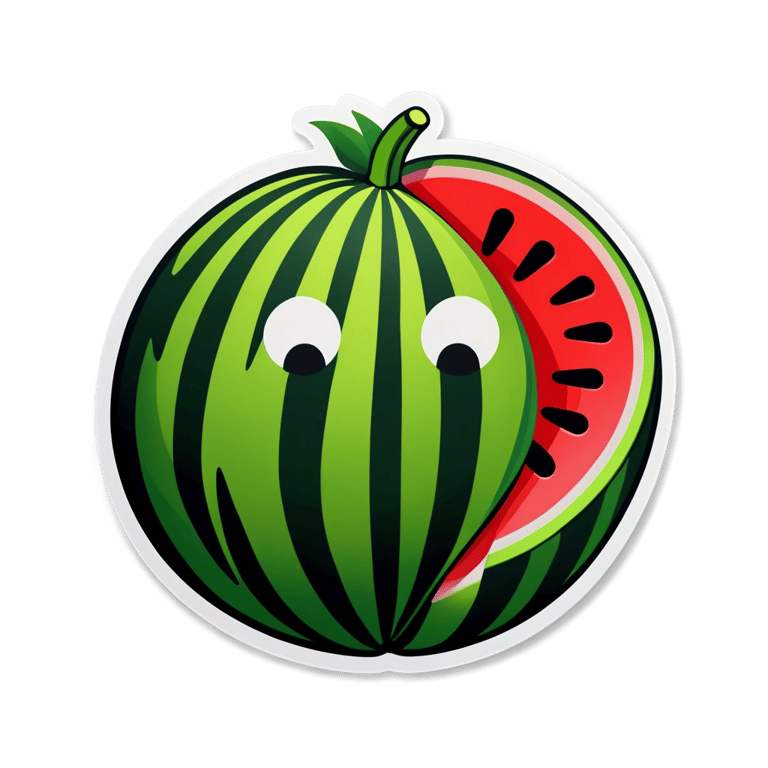 絵文字：スタイリッシュな絵文字スイカ「🍉」オリジナルのディテール付き。