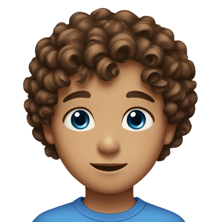 genmoji : Un petit garçon avec des cheveux bouclés bruns et des yeux mélangés de bleu et de brun.