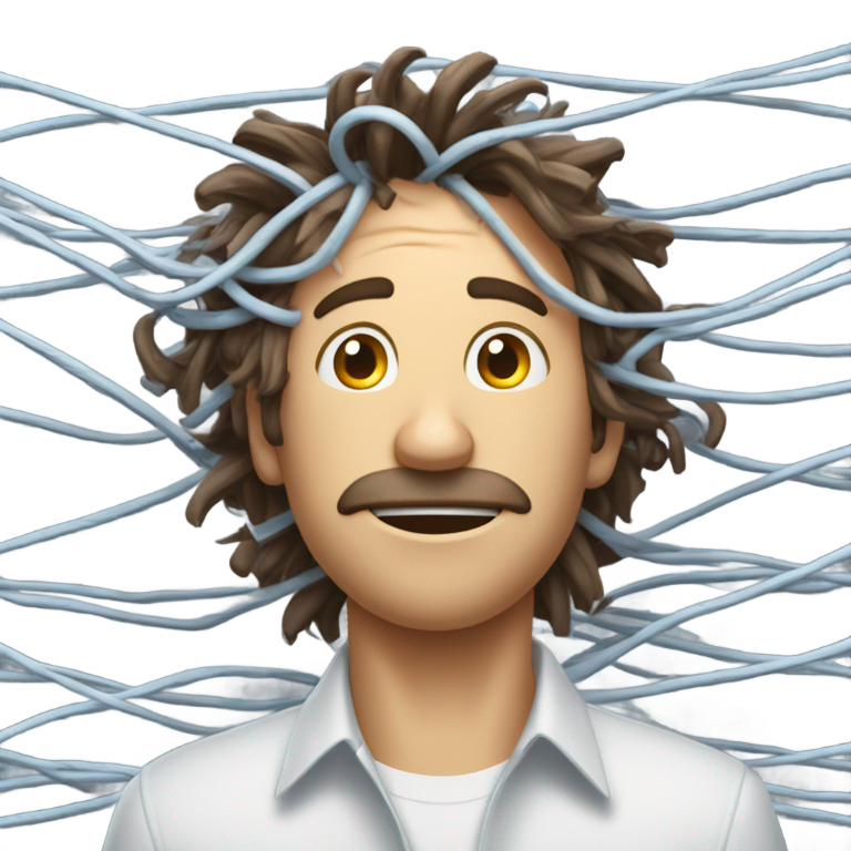 genmoji：工程师被电线缠绕，淹没在复选框中——一改动，混乱爆发！⚠️🌀
