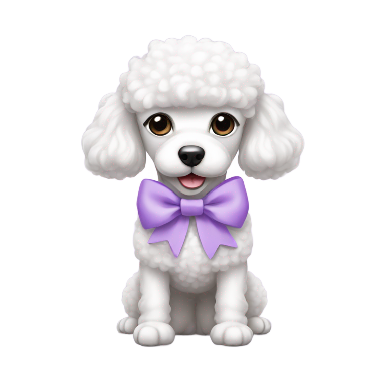 genmoji：白色法国贵宾犬戴着淡紫色蝴蝶结