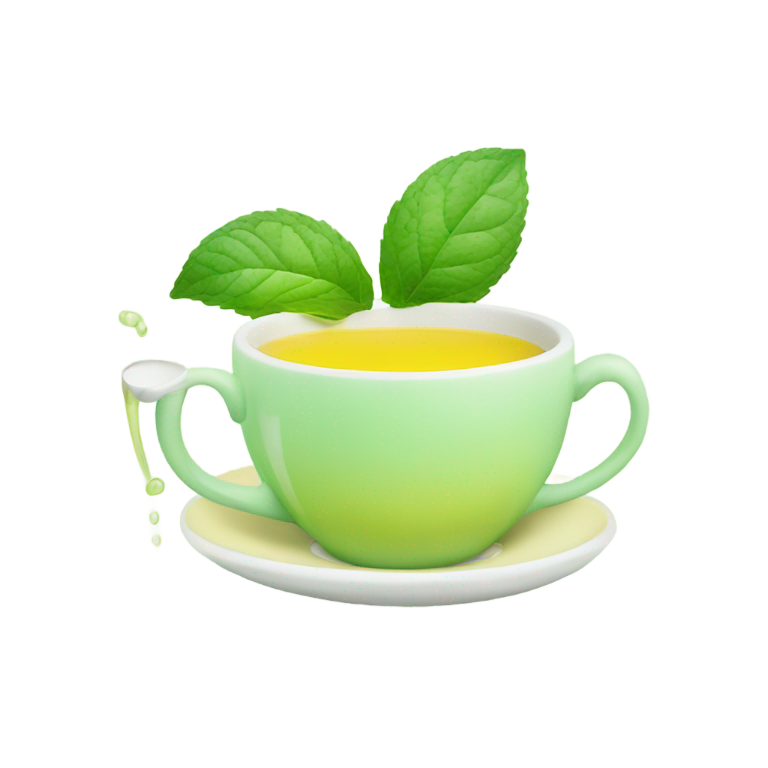 genmoji：Yellow smiley face drinking mint tea