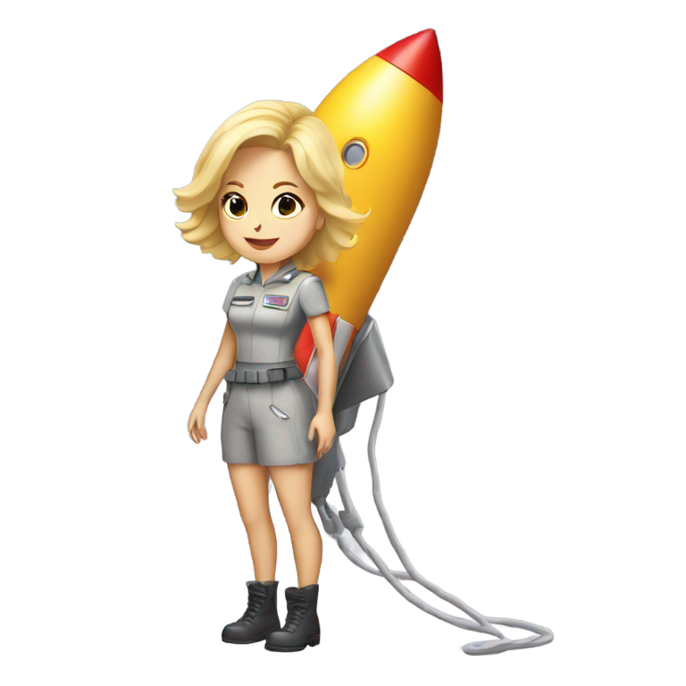 絵文字：金髪のショートヘアの女性が大きな傾いたロケットに縛られている