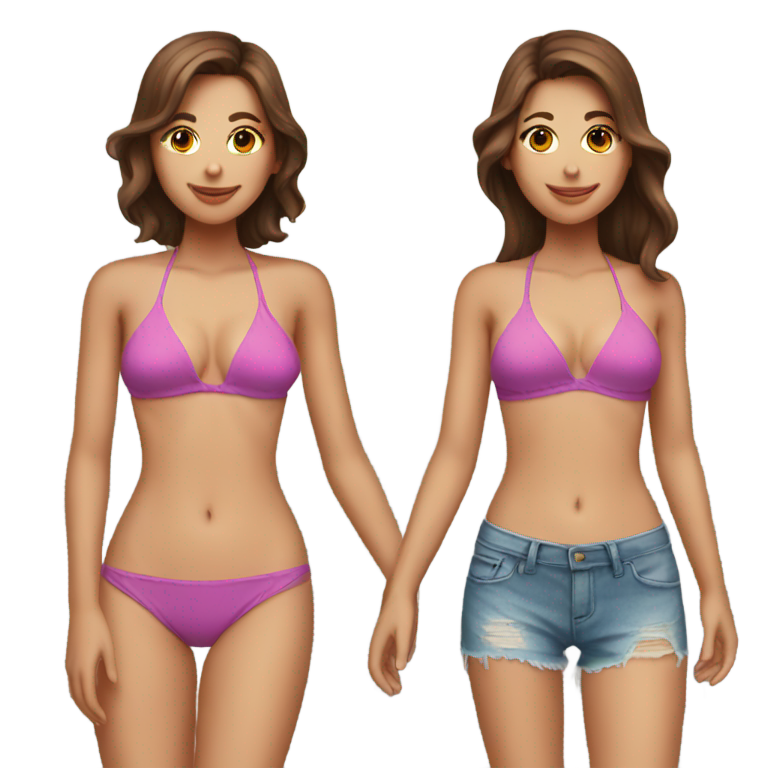 genmoji：两个棕发比基尼女孩