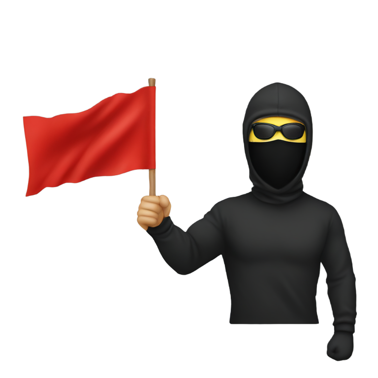 genmoji: A emoji of a guy rising his fist up in the air. Wears a balaclava and carries a red flag with him