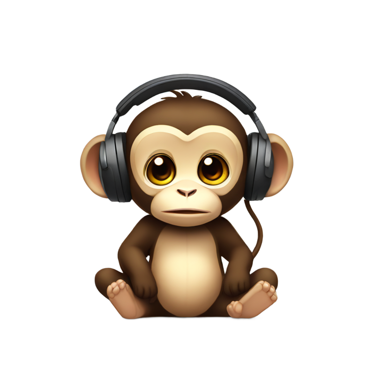 genmoji：可爱的奇异小猴子戴着有线耳机听音乐