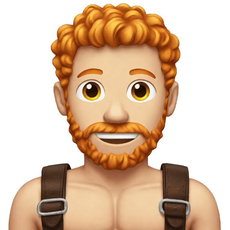 genmoji：赤发男孩脱掉上衣，穿着红色内裤和皮革胸带。