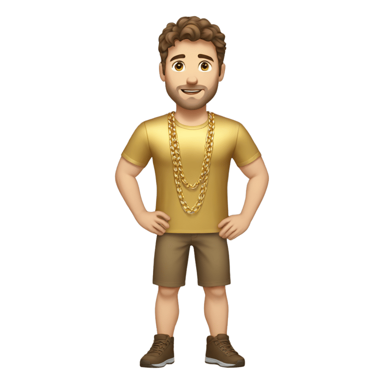 genmoji：棕发白人男性，穿着金色衬衫，戴着金色项链和腕带