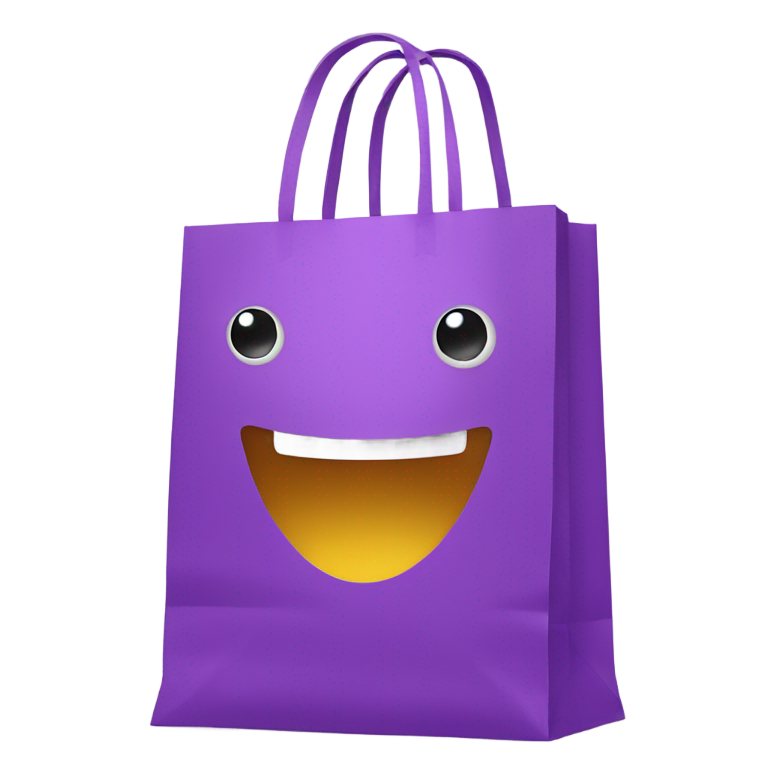 genmoji：一个有手脚和可爱脸庞的紫色购物袋