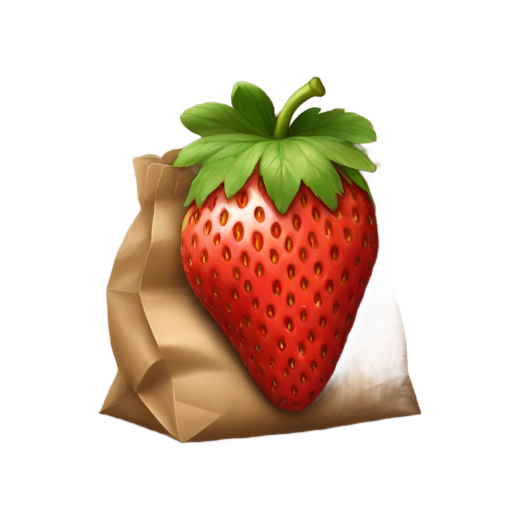 genmoji：一个巨大的草莓装在棕色袋子里