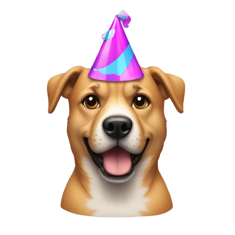 genmoji: Dog with party hat and get attackt by nuke