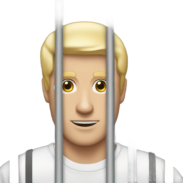 genmoji：白人男子在厚重的黑色钢铁监狱栏杆后面
