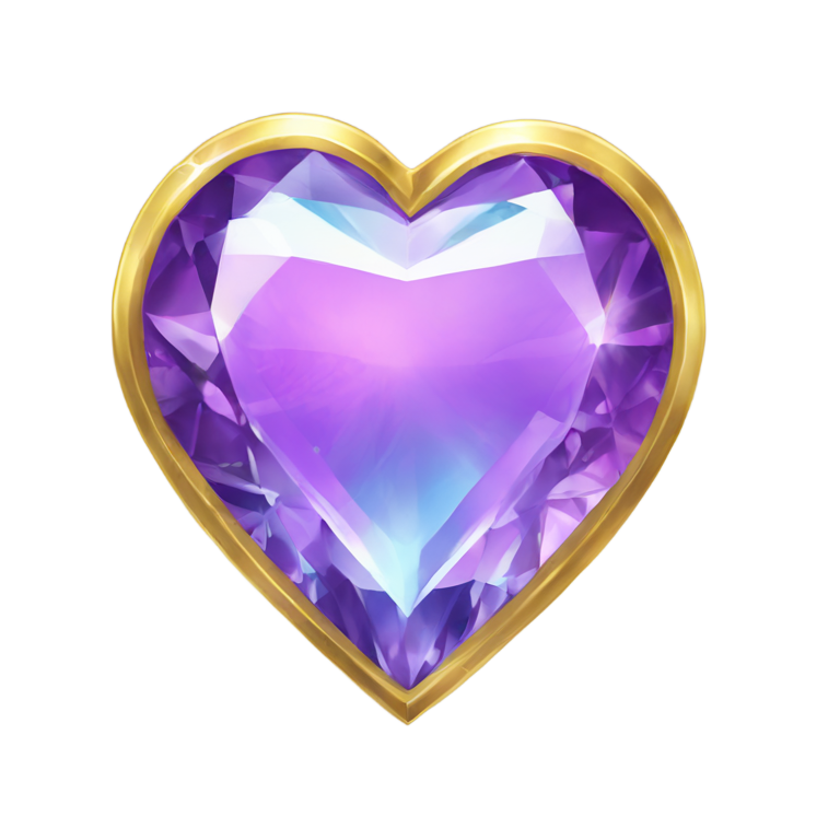 genmoji: Shiny crystal light blue heart with gold add a purple ring