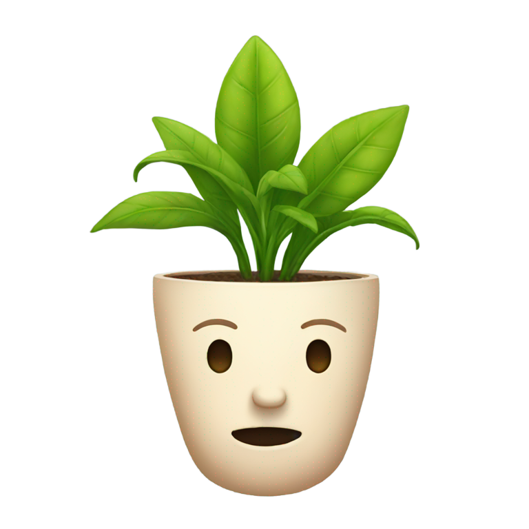 genmoji : Plante en pot avec un visage humain et une tête chauve