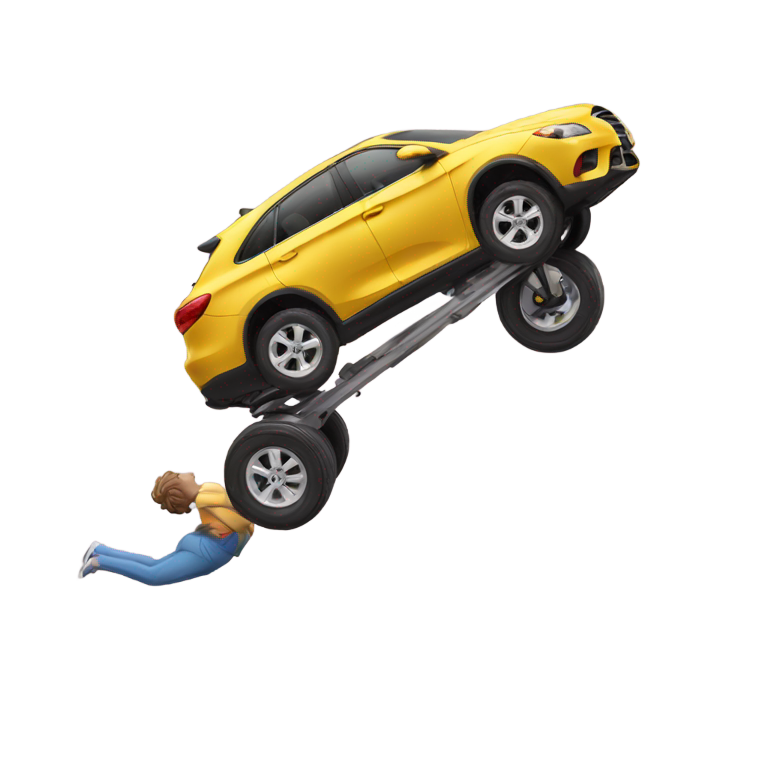 genmoji : Voiture faisant un wheelie et une personne tombant