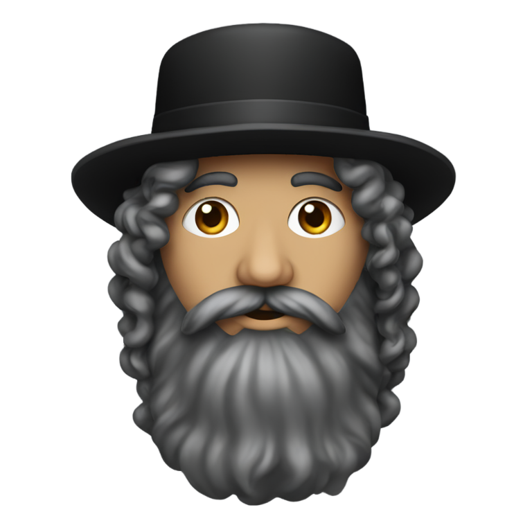 genmoji：戴黑帽的拉比，耳旁各有一绺卷曲的长发