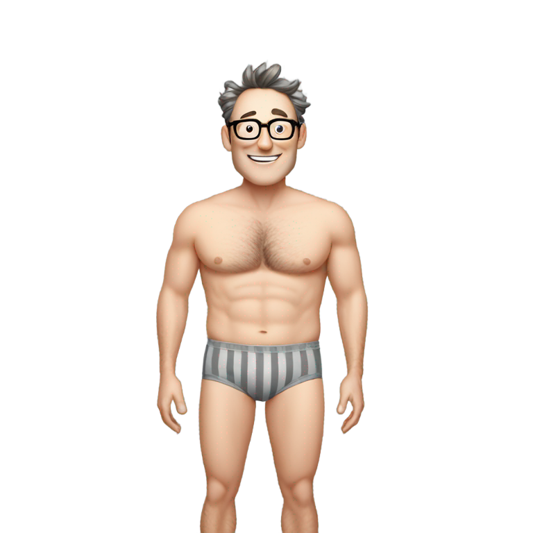 genmoji : Tom Kenny en sous-vêtements rayés gris
