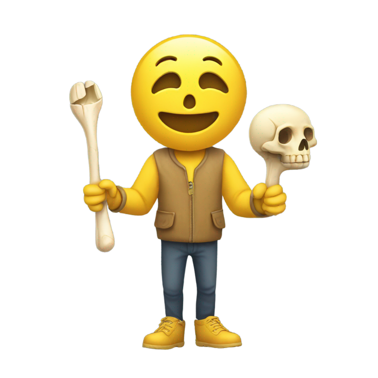 genmoji: yellow smiley holding a bone in his hand