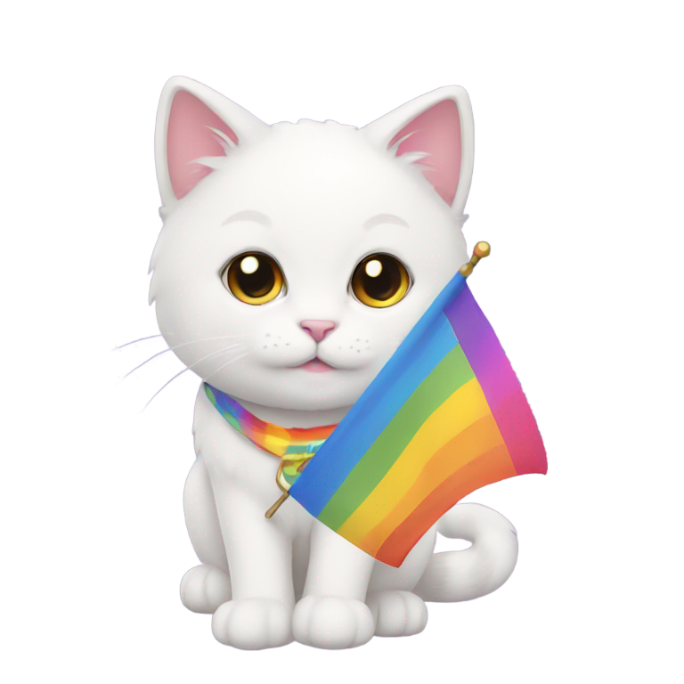 genmoji : Mignon chat blanc gay tenant un drapeau de la fierté