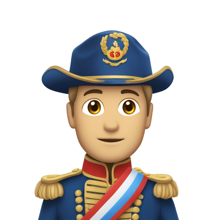 genmoji : Un maire français en costume bleu marine avec une écharpe tricolore rouge, blanc, bleu.