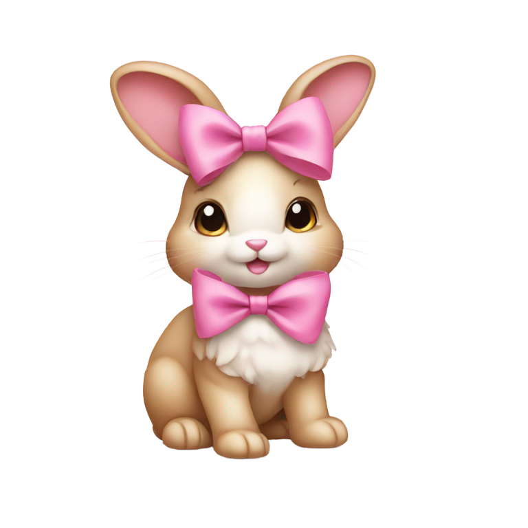 絵文字：かわいい赤ちゃんウサギがピンクのリボンを着用しています。