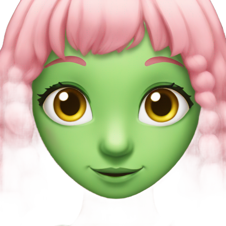 genmoji : Caméléon sur cheveux roses courts, fille aux yeux verts