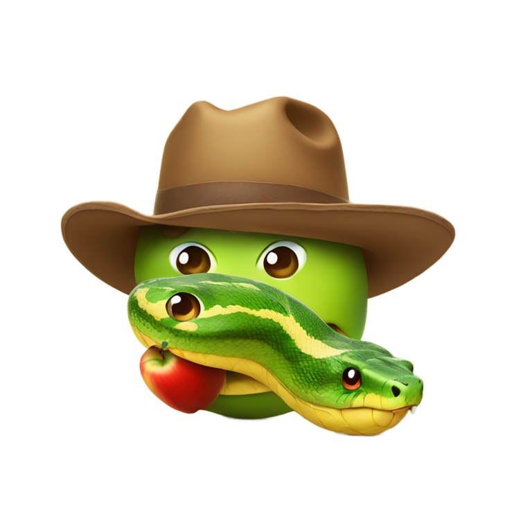 genmoji：一条戴着牛仔帽的蛇咬着一半的苹果